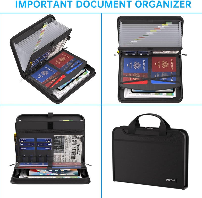 ENGPOW Accordion File Organizer, Fireproof Expanding File Folder with 13 Pockets Document Organizer with Handle & Labels, Portable Home Travel Safe Storage for Letter A4 Files and More, Black - Image 4